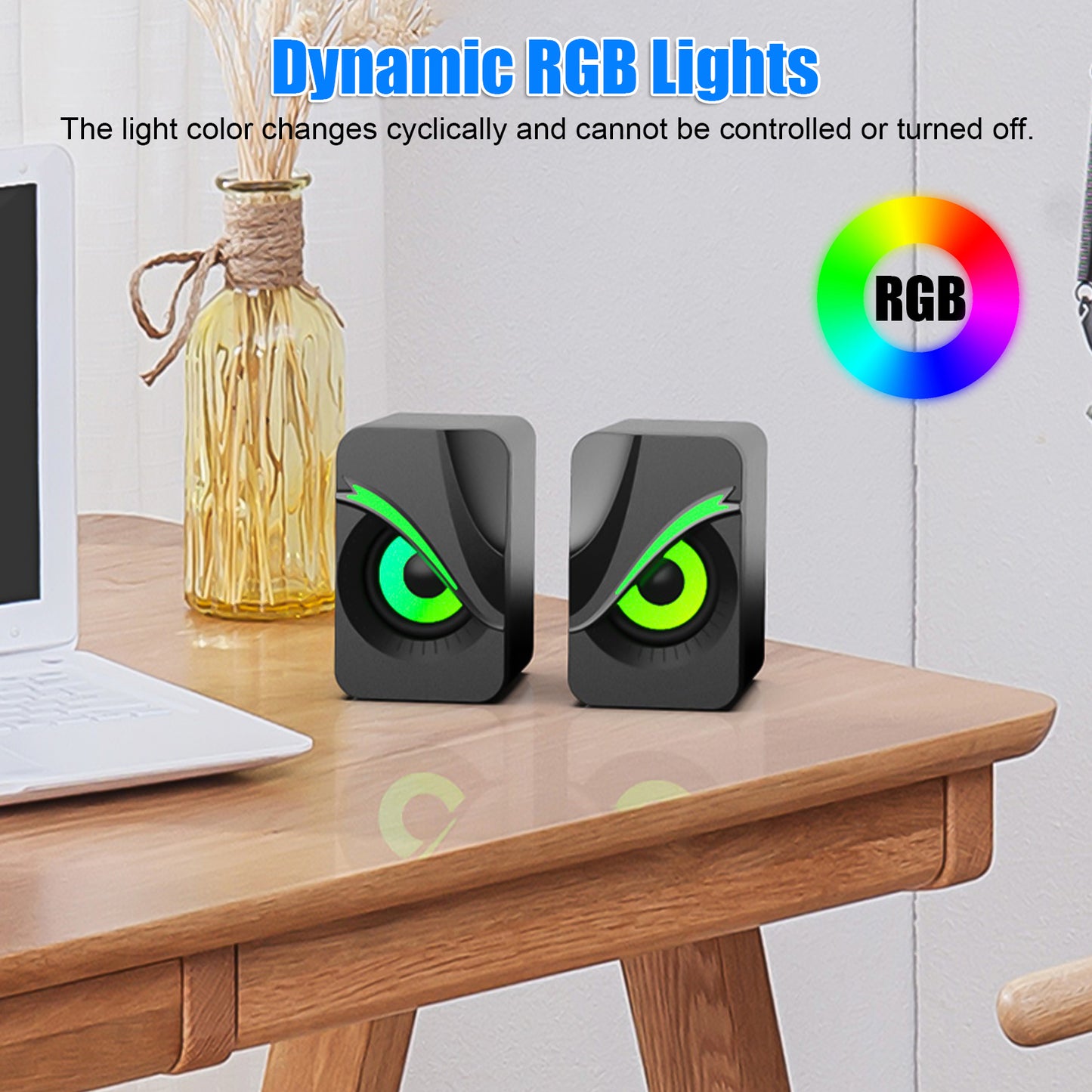 RGB Lighting Wired small Computer Speaker - Dual 3W Speakers, 3.5mm jack，USB Powered, Perfect for Music, Movies, and Gaming