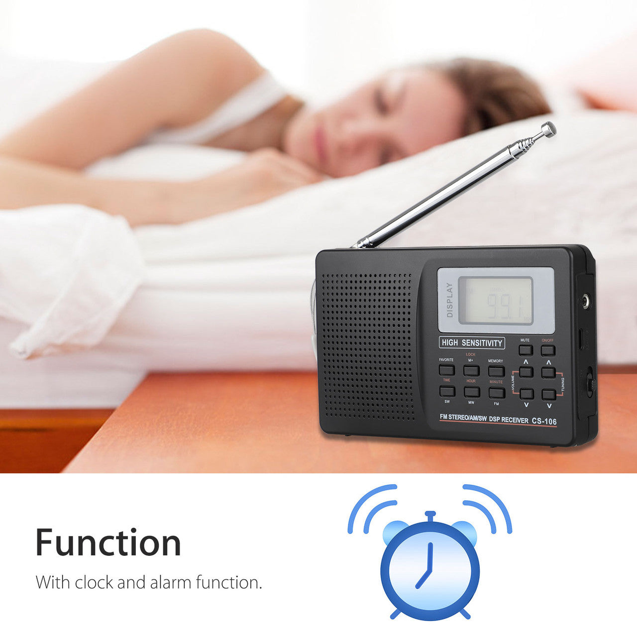 Portable Digital World Full Band Radio Receiver AM/FM/SW/MW/LW Radio Alarm Clock