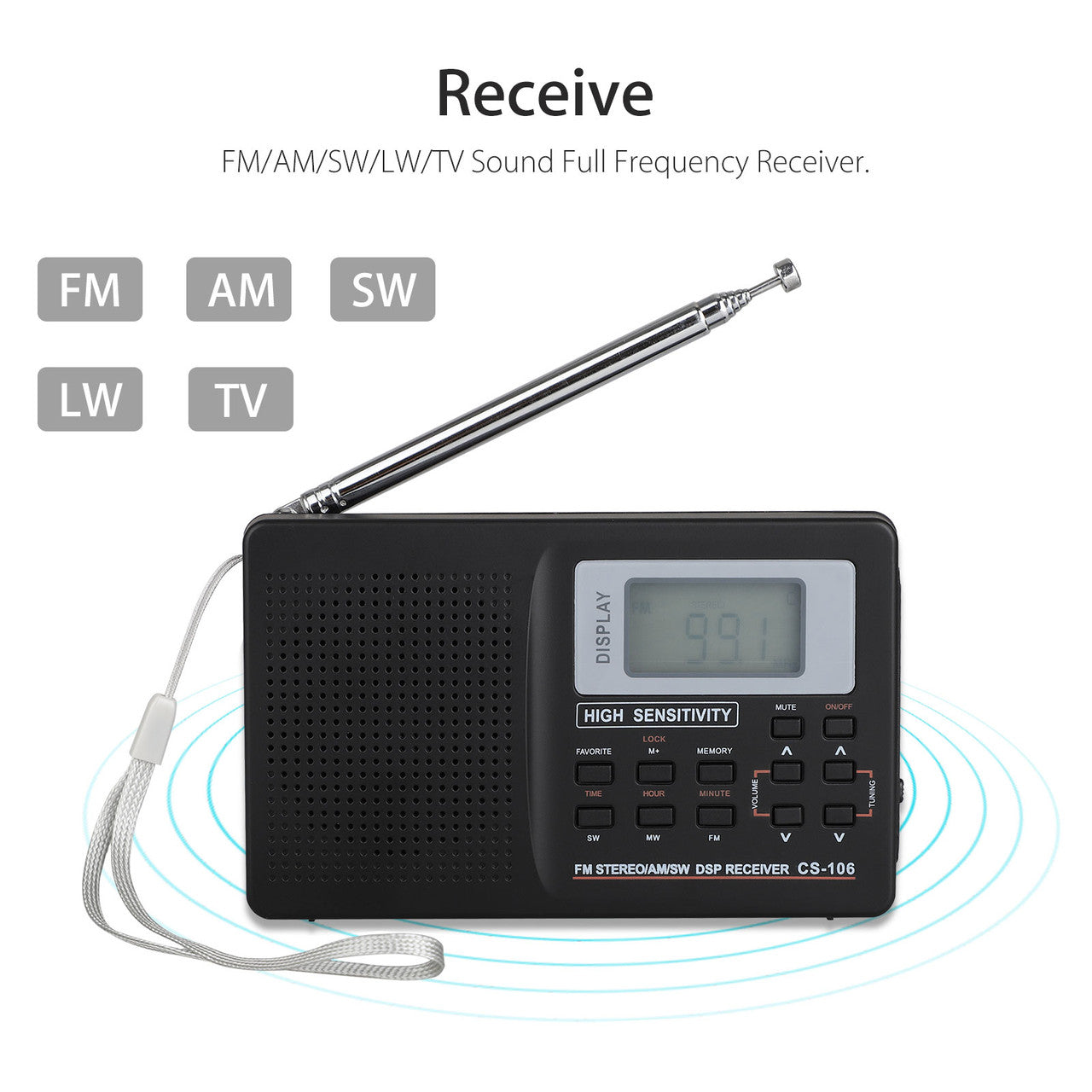 Portable Digital World Full Band Radio Receiver AM/FM/SW/MW/LW Radio Alarm Clock