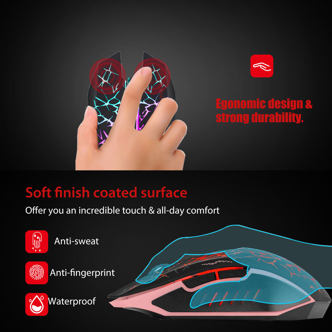 USB Computer Mouse, 2.4G LED Color Changing Optical Silent, Ergonomics Grip, 4 Adjustable DPI