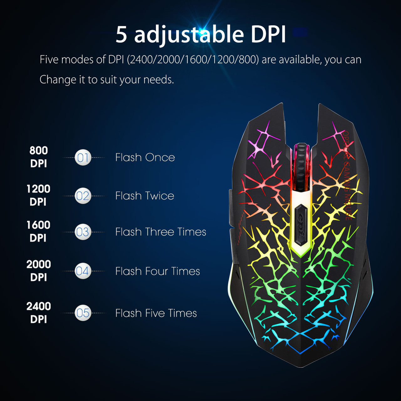 USB Computer Mouse, 2.4G LED Color Changing Optical Silent, Ergonomics Grip, 4 Adjustable DPI