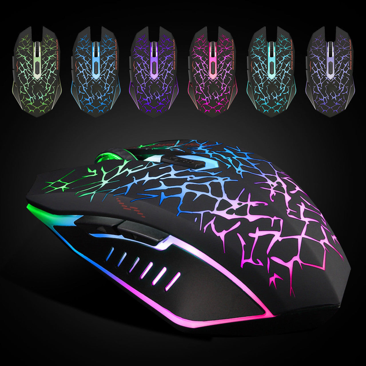 USB Computer Mouse, 2.4G LED Color Changing Optical Silent, Ergonomics Grip, 4 Adjustable DPI