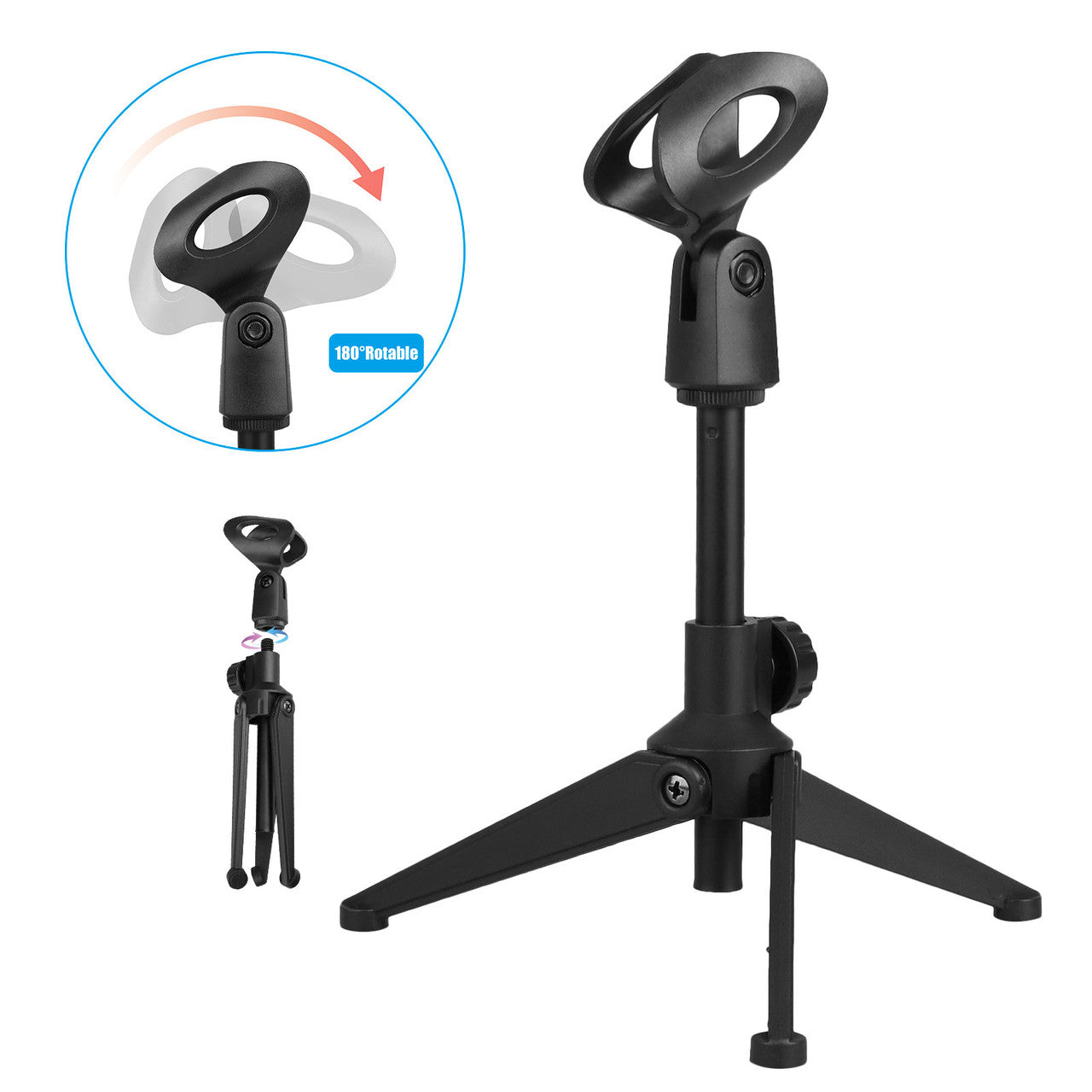 Tripod Desktop Microphone Stand Holder, Lightweight Stable Collapsible Desktop Microphone Stand,Adjustable Height 7.08 to 9.45 inches, for Lectures,meetings,Online Chat