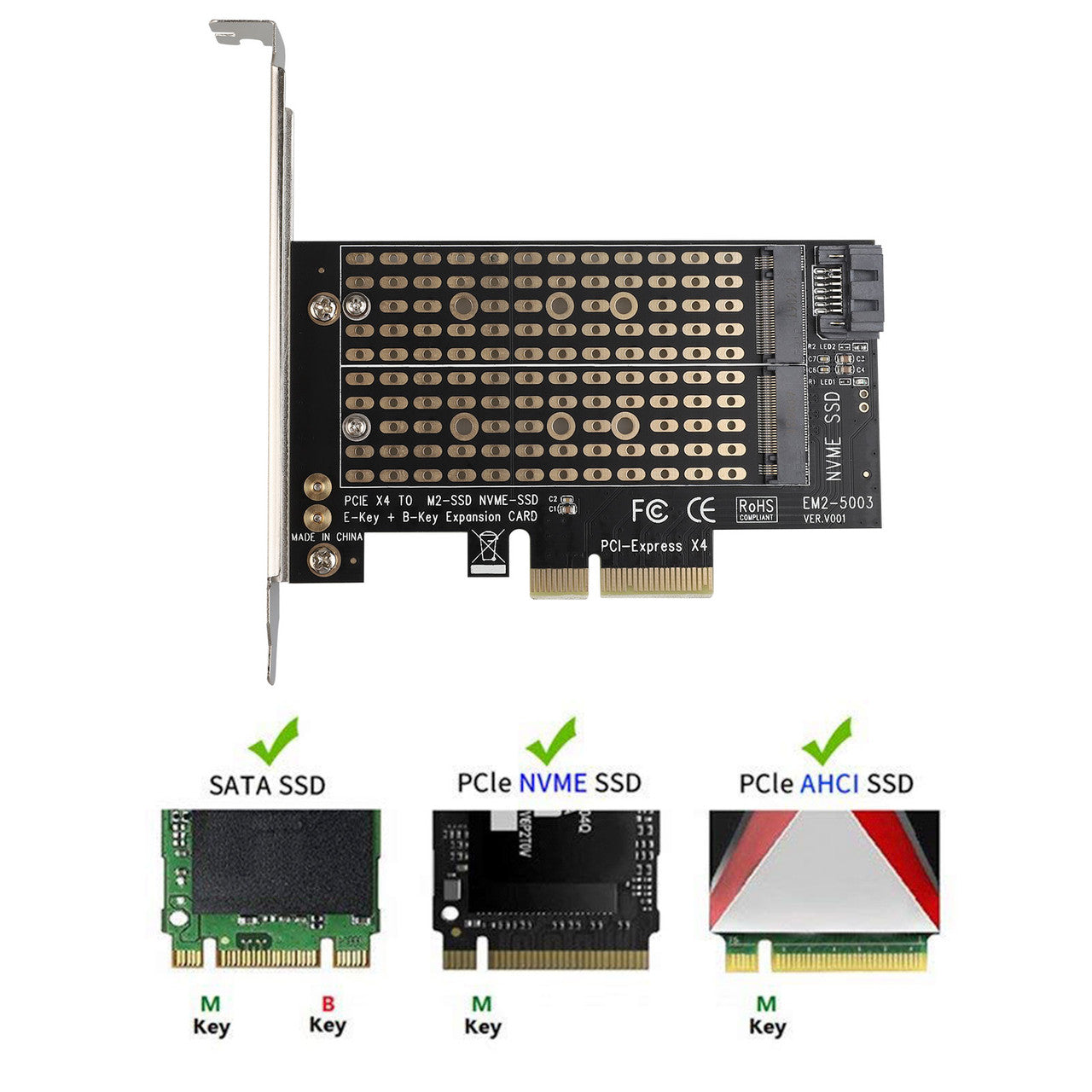M.2 NGFF to Desktop PCIe x4 x8 x16 NVMe SATA Dual SSD PCI Express Adapter Card