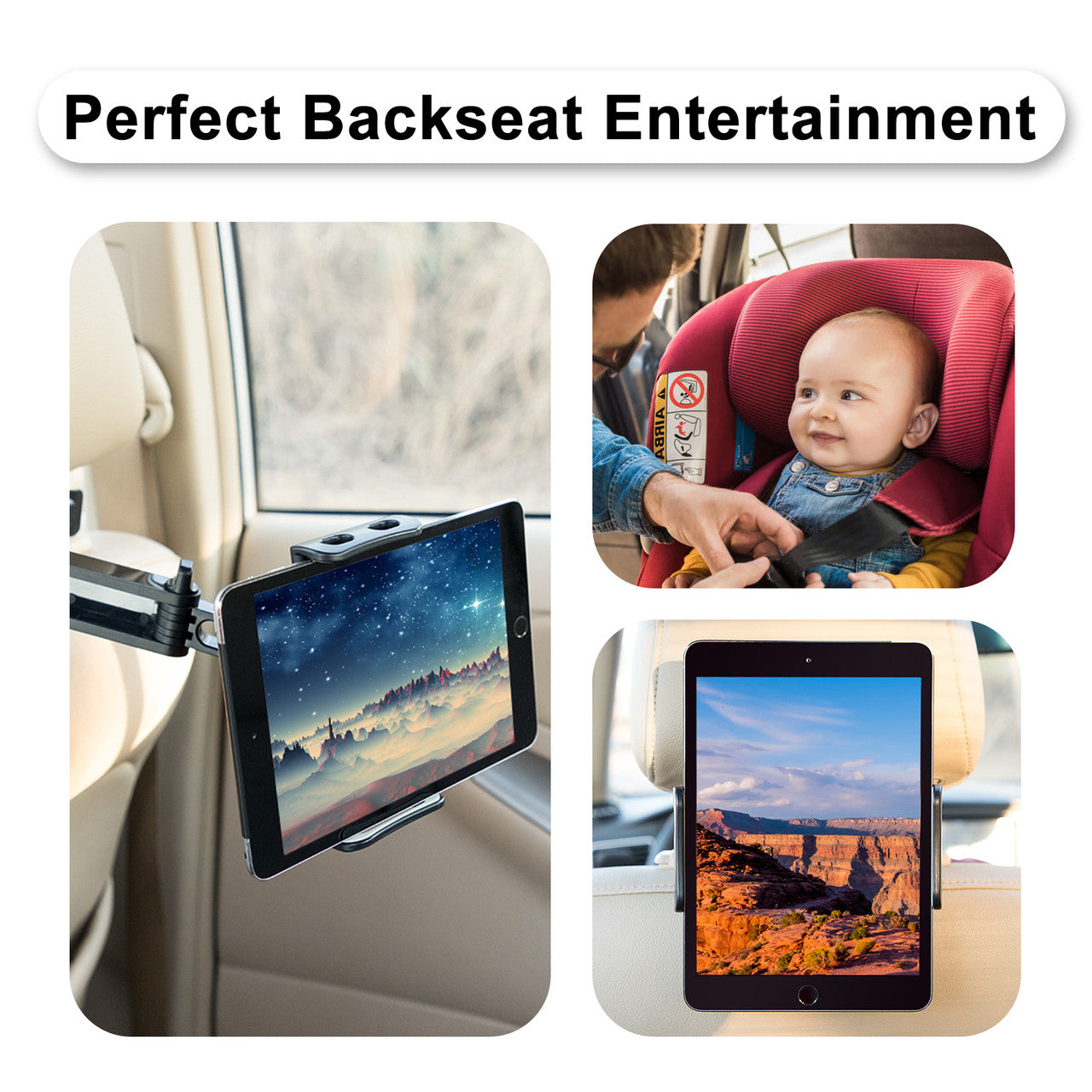 Car Headrest Mount/Tablet Holder Car Backseat Seat Mount/Tablet Headrest Holder Universal 360掳 Rotating Adjustable Fit for All 6"-10.5" Tablet iPad iPad Air iPad Mini, Smartphones