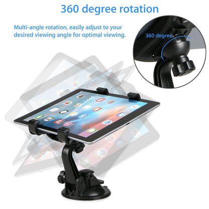 360° Rotation Car Mount Windshield Desk Dashboard for iPad Pro 9.7 iPad Mini 4/3/2/1 Samsung Galaxy Tab E 9.6/8.0 A 7.0/8.0/9.7 and All 7-10 inch Tablets