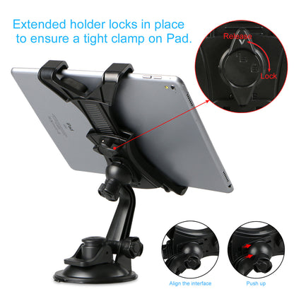 360° Rotation Car Mount Windshield Desk Dashboard for iPad Pro 9.7 iPad Mini 4/3/2/1 Samsung Galaxy Tab E 9.6/8.0 A 7.0/8.0/9.7 and All 7-10 inch Tablets