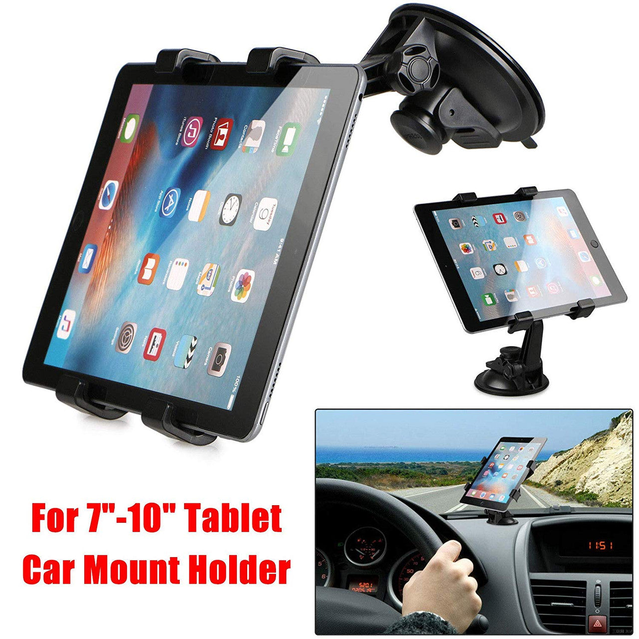360掳 Rotation Car Mount Windshield Desk Dashboard for iPad Pro 9.7 iPad Mini 4/3/2/1 Samsung Galaxy Tab E 9.6/8.0 A 7.0/8.0/9.7 and All 7-10 inch Tablets