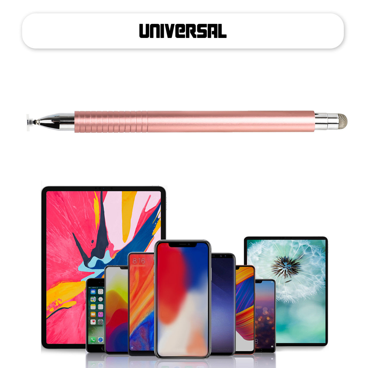 New 2 in 1 Universal Touch Screen Stylus Pen Compatible for iPhone Samsung iPad Android Phones (Rose Gold)