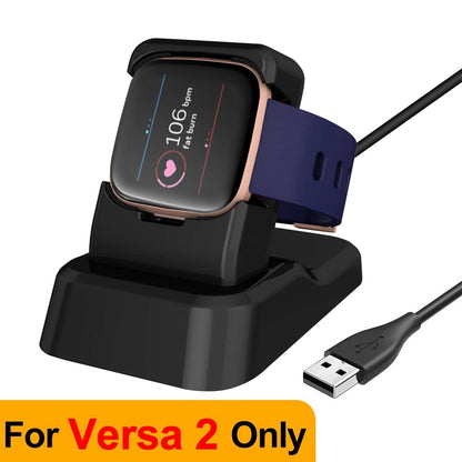 USB Replacement Charging Dock Cable Stand Station Base Accessories with 3.9ft Cable Compatible with Fitbit Versa 2 2019, Black