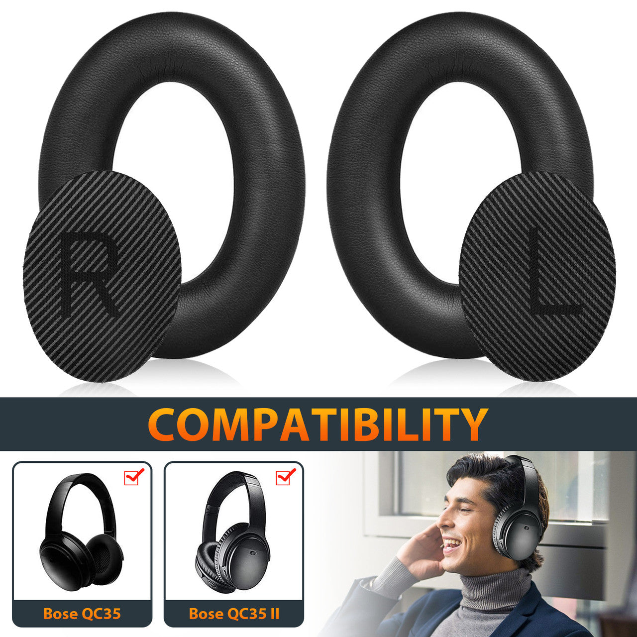 Replacement Ear Pads for Boses Headphones, 2Pcs Noise Isolation Memory Foam Ear Cushions Cover Compatible with QuietComfort 35 (Boses QC35) and Quiet Comfort 35 II (Boses QC35 II) Over-Ear Headphones