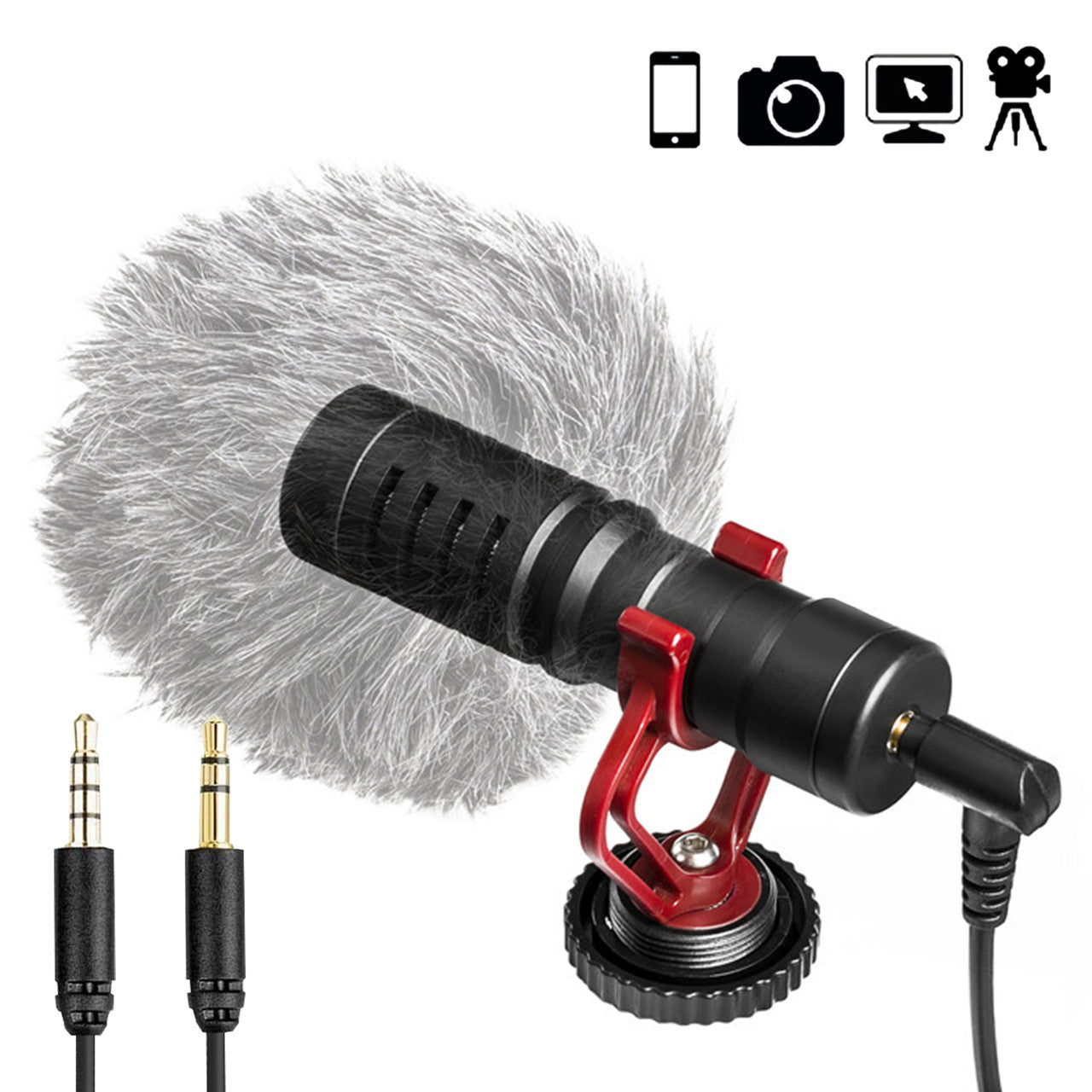 Camera Video Microphone, 3.5mm Professional Cardioid Recording Shotgun Microphone with Shock Mount, Windscreen, Carrying Bag, Fit for DSLR, iPhone, Android, Canon/Nikon/Sony Camera, Camcorder