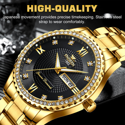 Men's Watch Classic Stainless Steel Quartz Diamond Watch black