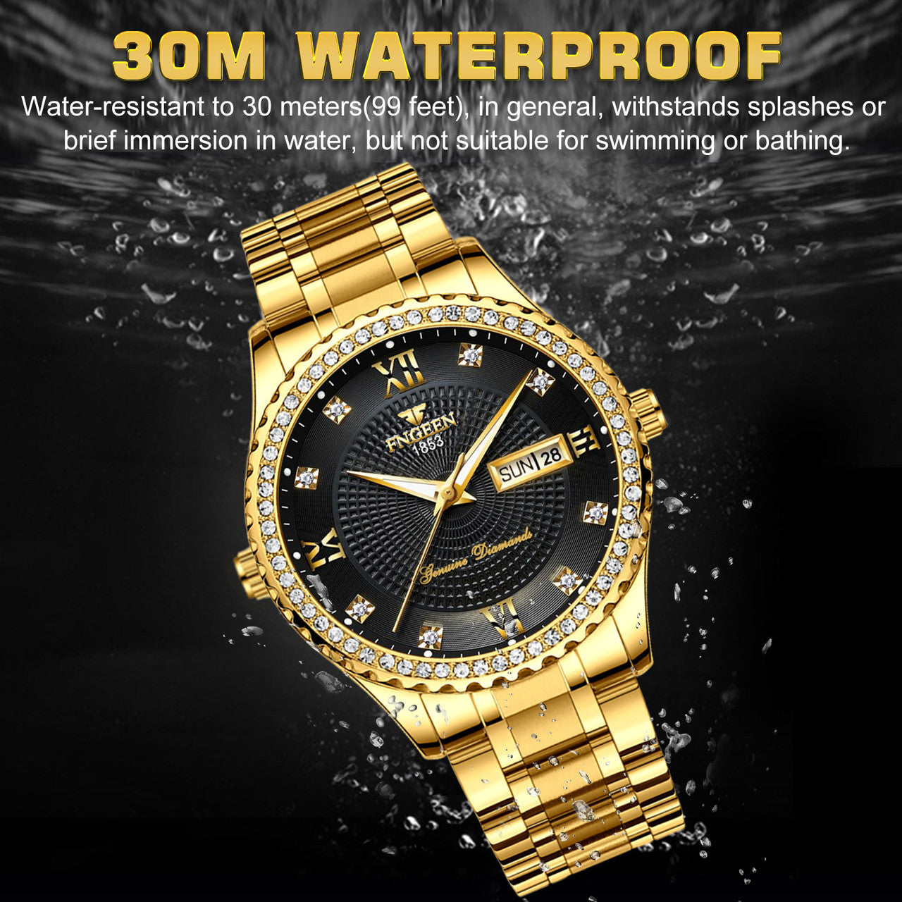 Men's Watch Classic Stainless Steel Quartz Diamond Watch black