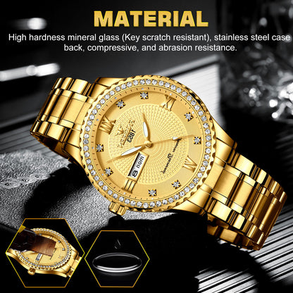 Men Watch, 30M Waterproof Stainless Steel Wrist Watches, Business Dress Casual Analog Quartz Diamond Watch, Classic Luxury Chronograph Wristwatches for Men