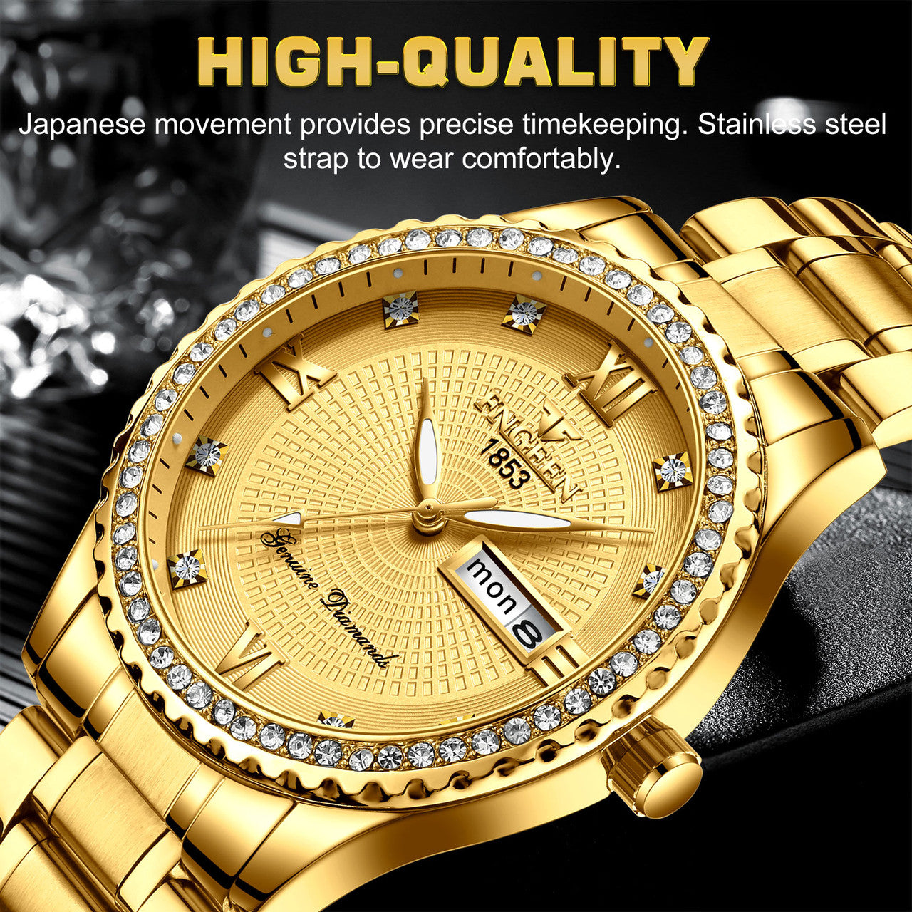 Men Watch, 30M Waterproof Stainless Steel Wrist Watches, Business Dress Casual Analog Quartz Diamond Watch, Classic Luxury Chronograph Wristwatches for Men