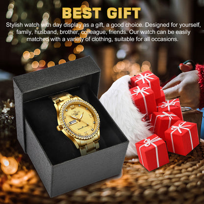 Men Watch, 30M Waterproof Stainless Steel Wrist Watches, Business Dress Casual Analog Quartz Diamond Watch, Classic Luxury Chronograph Wristwatches for Men