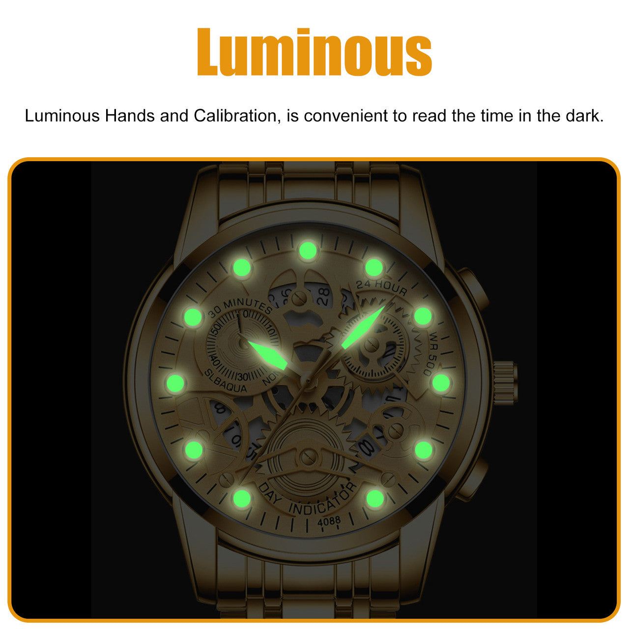 Watches, Mens Full Stainless Steel Watch Luminous Quartz Analog Watch, Fashion Casual Business Dress Wristwatch for Men, 30M Waterproof Clock, Gold