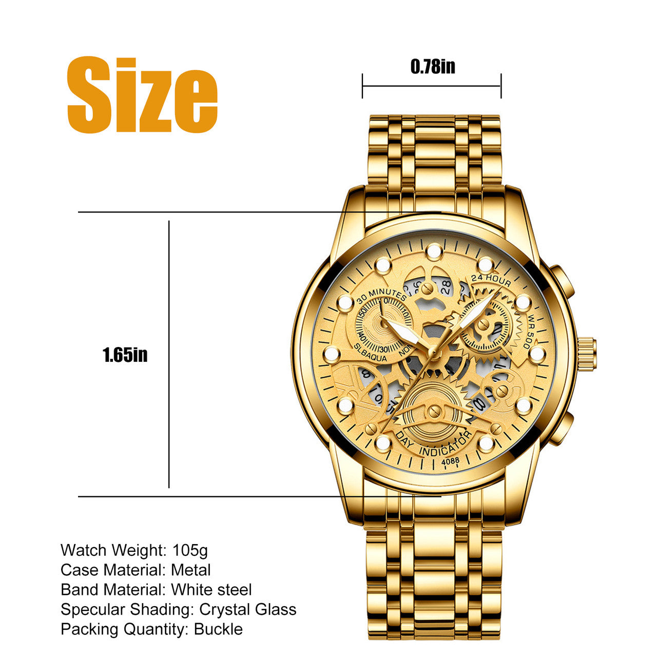 Watches, Mens Full Stainless Steel Watch Luminous Quartz Analog Watch, Fashion Casual Business Dress Wristwatch for Men, 30M Waterproof Clock, Gold