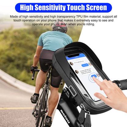 Bike Bicycle Phone Mount Bags, Waterproof Front Frame Top Tube Handlebar Bags with Touch Screen, Phone Holder Case Sports Bicycle Bike Storage Bag Cycling Pack Fits for iPhone and More 4 inches?- 6.5 inches Phone