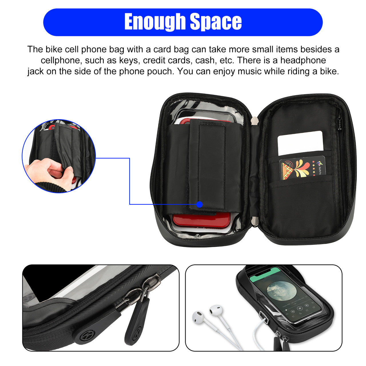 Bike Bicycle Phone Mount Bags, Waterproof Front Frame Top Tube Handlebar Bags with Touch Screen, Phone Holder Case Sports Bicycle Bike Storage Bag Cycling Pack Fits for iPhone and More 4 inches?- 6.5 inches Phone