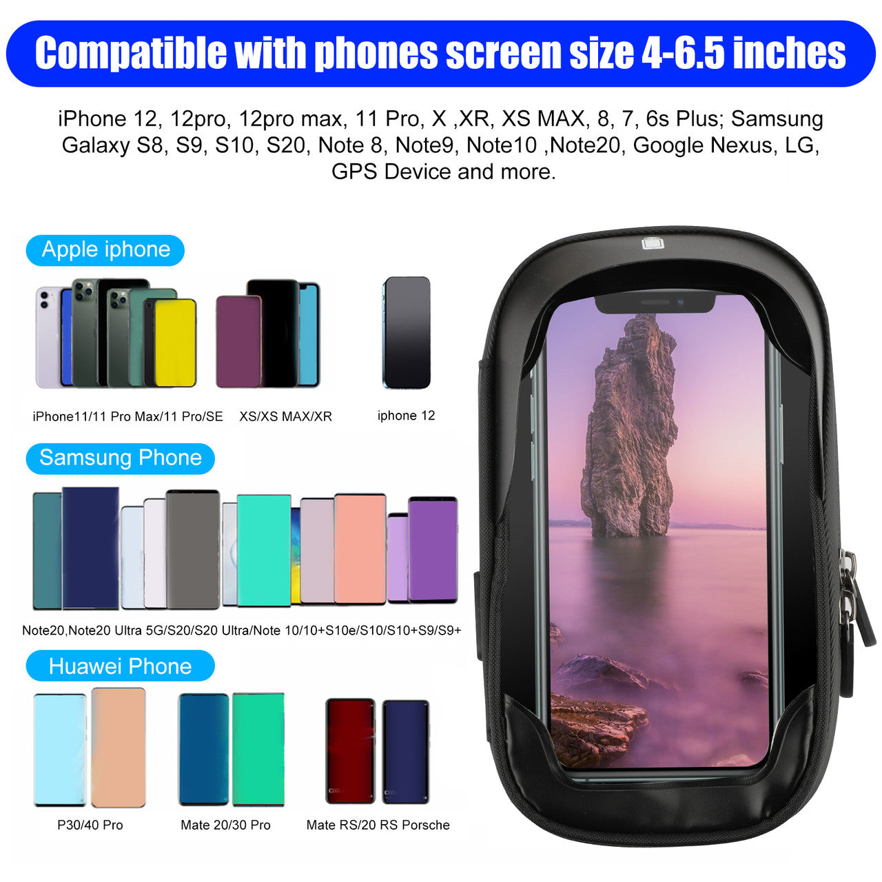 Bike Bicycle Phone Mount Bags, Waterproof Front Frame Top Tube Handlebar Bags with Touch Screen, Phone Holder Case Sports Bicycle Bike Storage Bag Cycling Pack Fits for iPhone and More 4 inches?- 6.5 inches Phone