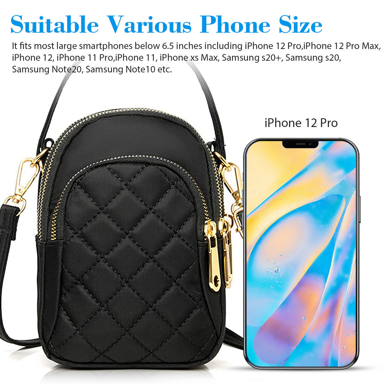 Multi-Pocket Crossbody Phone Bag Wallet for Women, with Shoulder Strap Fit for iPhone,Samsung, Black