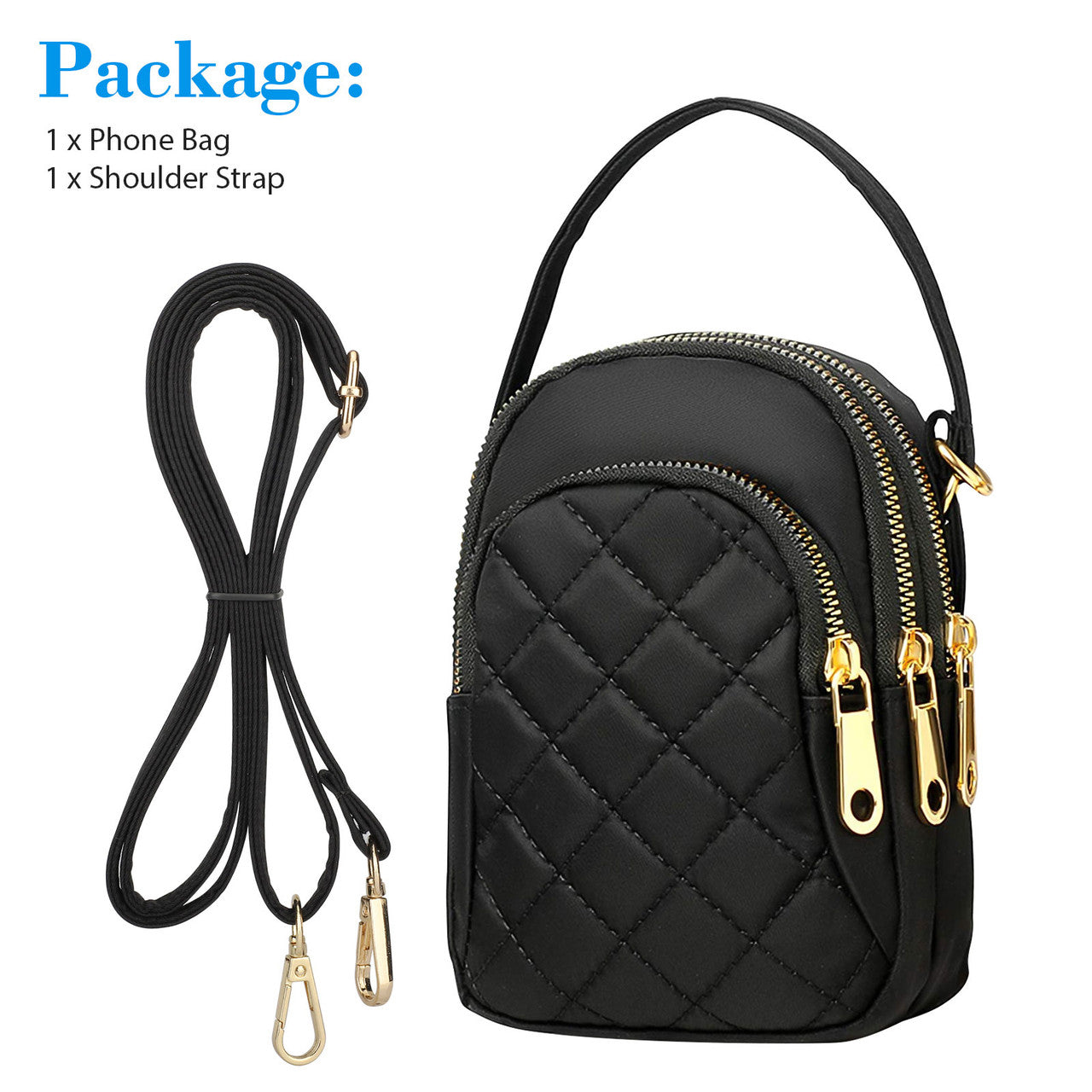 Multi-Pocket Crossbody Phone Bag Wallet for Women, with Shoulder Strap Fit for iPhone,Samsung, Black