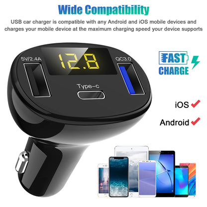 3 Port Fast Charger(5V TYPE-C & USB),Cigarette Lighter Adapter Compatible with iPhone,Samsung Galaxy