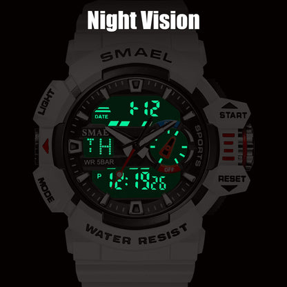 SMAEL Sport Watch Dual Time Men Quartz Watches Fashion LED Digital Wristwatches