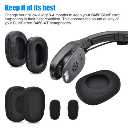 Replacement Headset Foam Cushion Kit Compatible with BlueParrott B450-XT, 6 Pcs