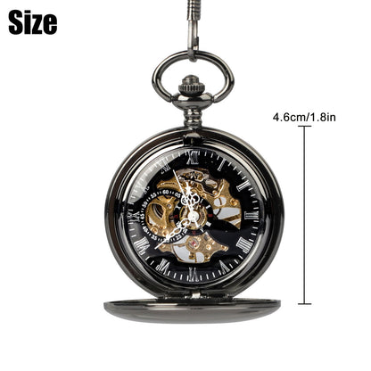 Mens Pocket Watch Mechanical Dial Skeleton Retro Chain Automatic Luxury US, Black