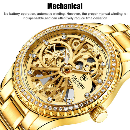 Luxury Mens Stainless Steel Automatic Mechanical Wrist Watch, Gold