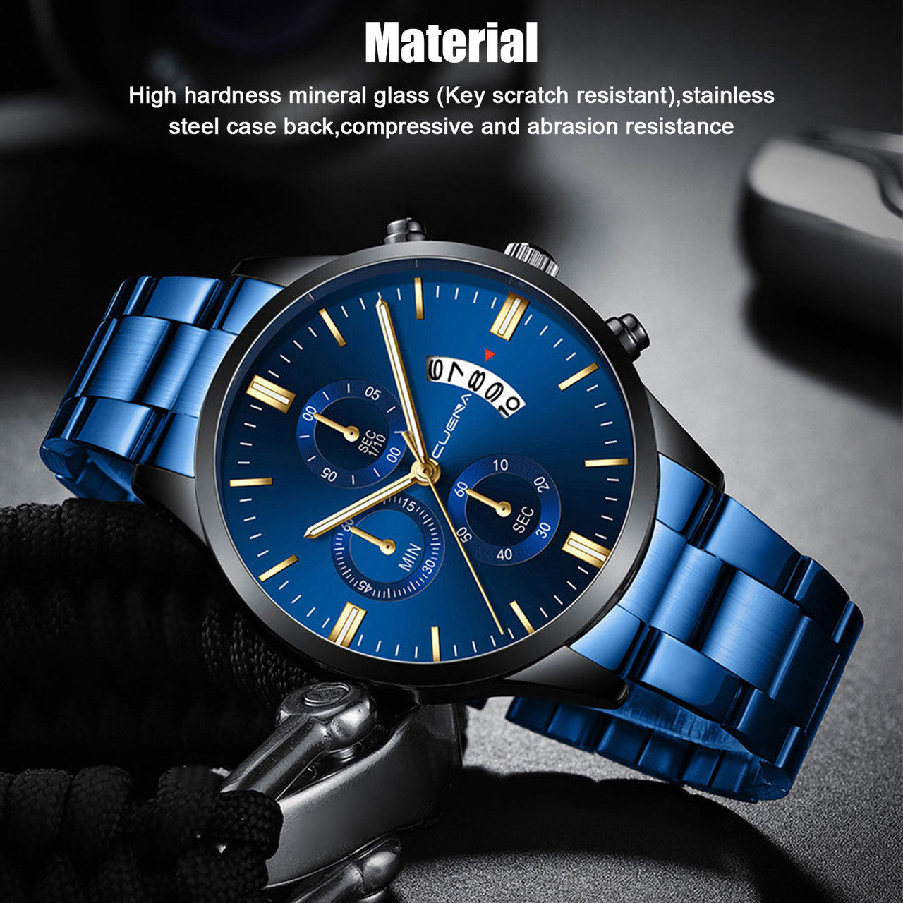 CUENCA Men's Fashion and Waterproof Watch with Stainless Steel and Japanese Quartz Movement