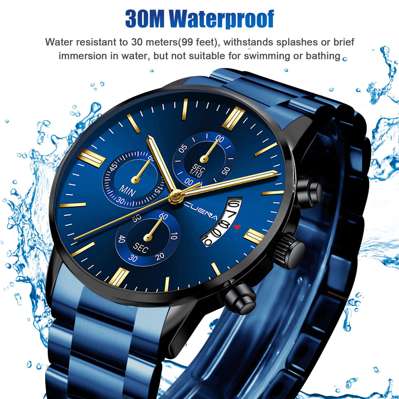 CUENCA Men's Fashion and Waterproof Watch with Stainless Steel and Japanese Quartz Movement