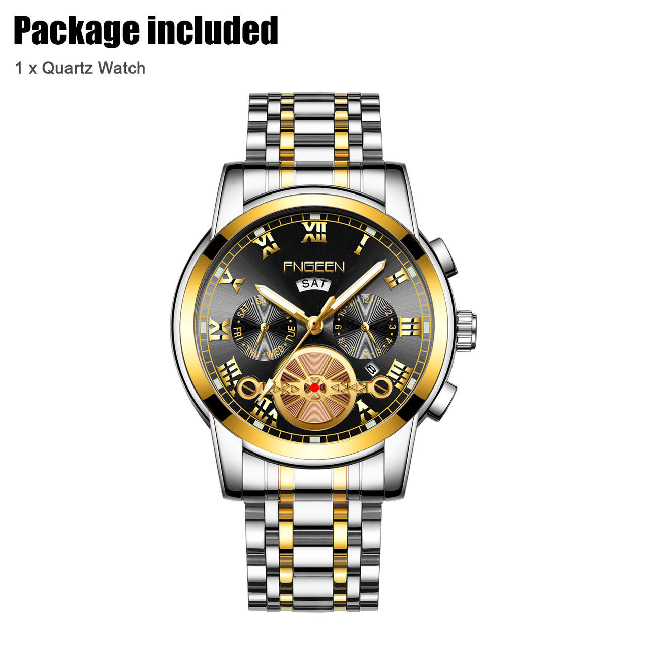 FNGEEN Men's Fashion and Waterproof Watch with Stainless Steel and Japanese Quartz Movement