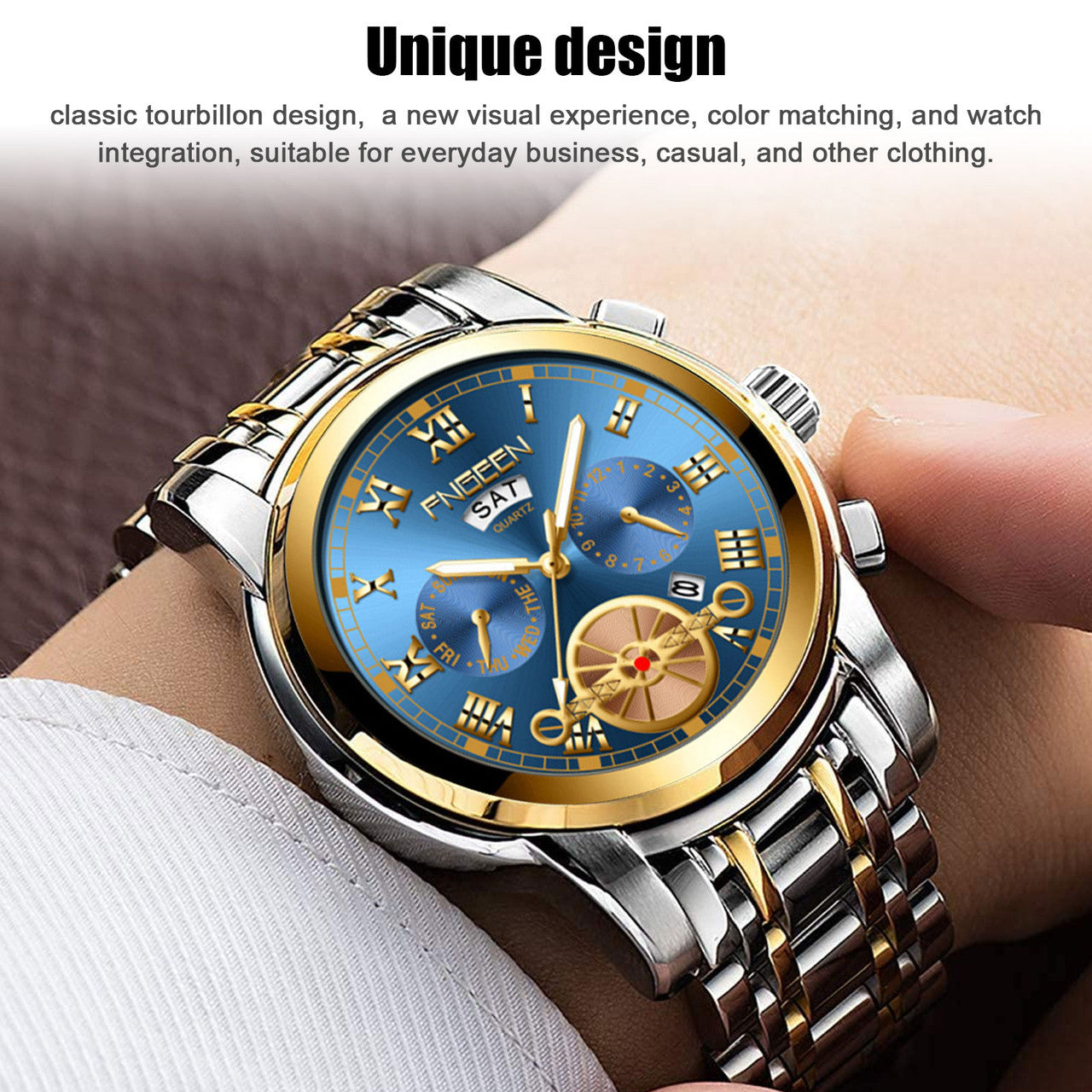 Tourbillon Quartz Wrist Watch with Luminous Hands for Men