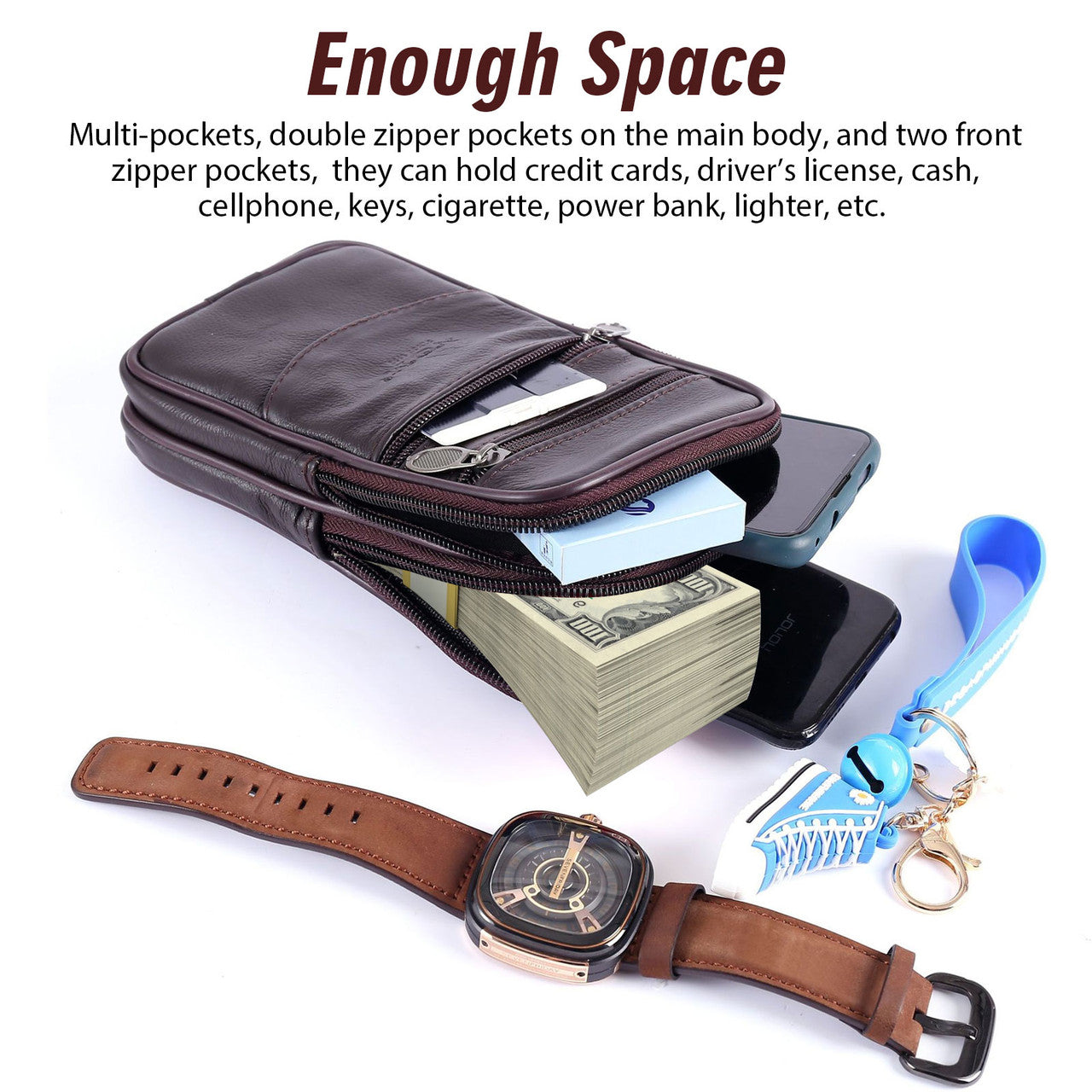 Men Leather Fashion Phone Pouch Belt Bag for Travel