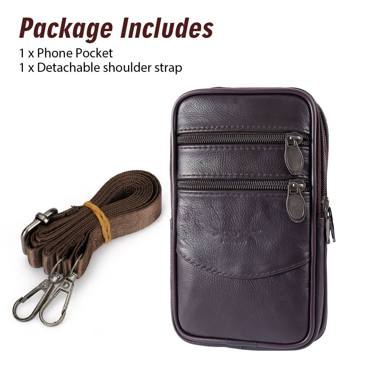Men Leather Fashion Phone Pouch Belt Bag for Travel