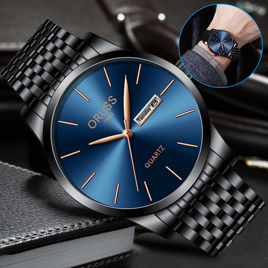 Blue Men's Elegant waterproof Quartz Watch with Stainless Steel