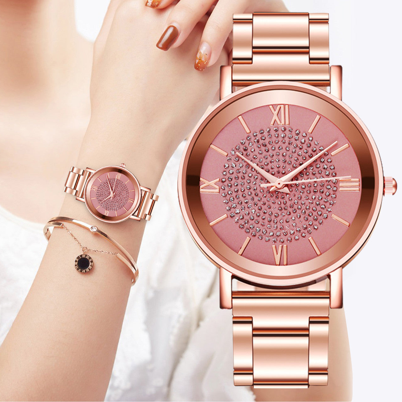 Women's Fashion Geneva Bling Stainless Steel Quartz Wrist Watch
