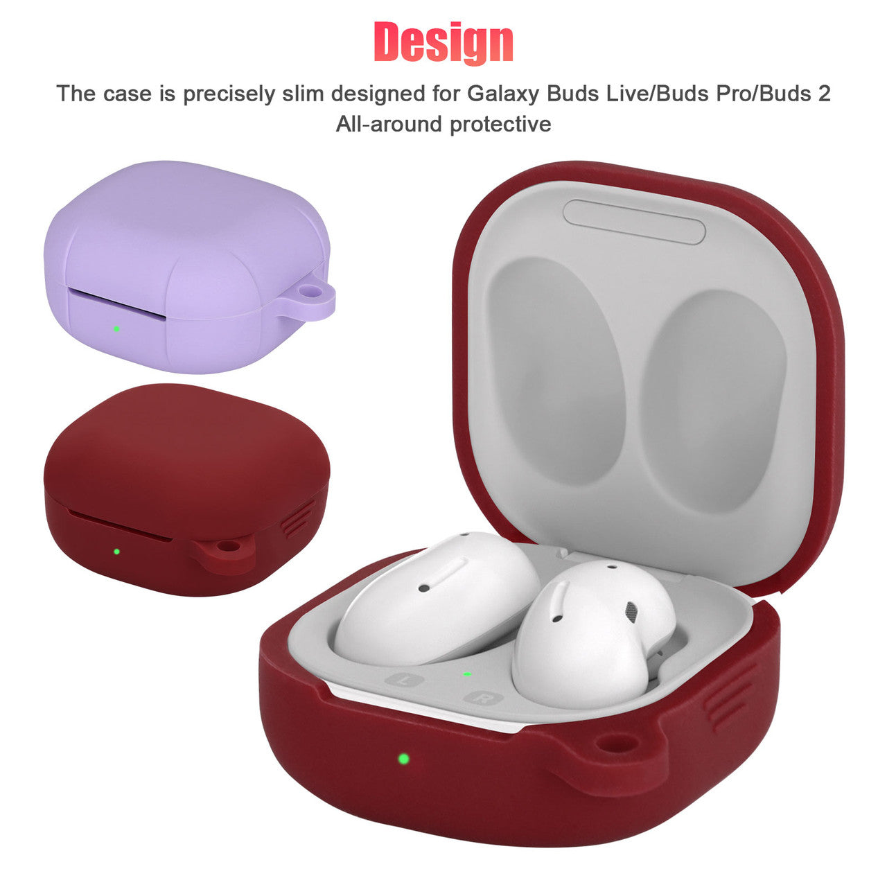 All-Around Protective Case with an Anti-Dust Matte Surface For Galaxy Buds, Burgundy