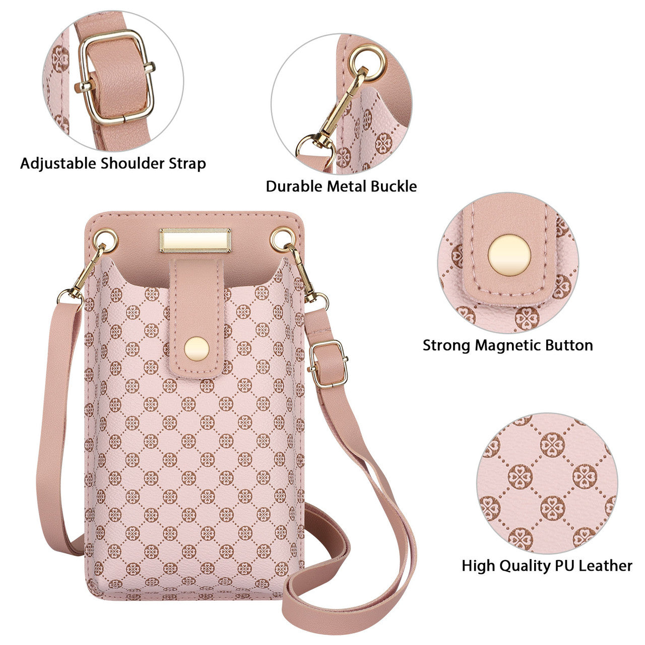 Cell Phone Purse Small Crossbody Bags for Women with Card Slots - Cellphone Shoulder Bags Card Purse Clutch Compatible (Pink)