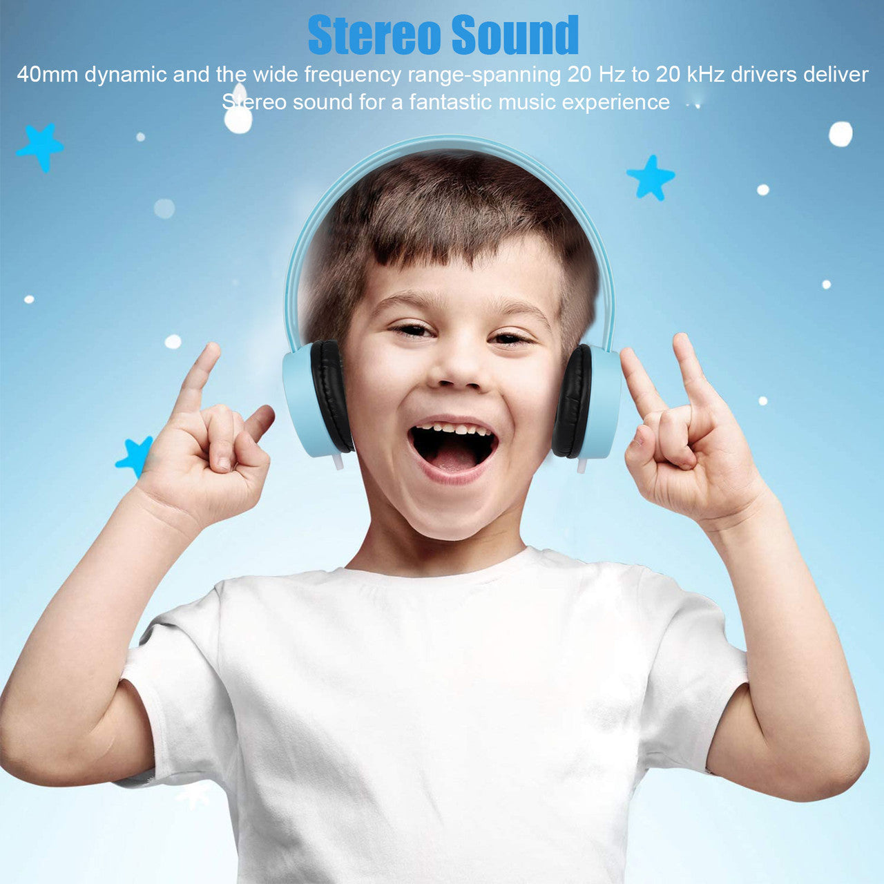 Kids Wired Overear Headphones 3.5MM - Toddler Childrens Boys Girls (Baby Blue)