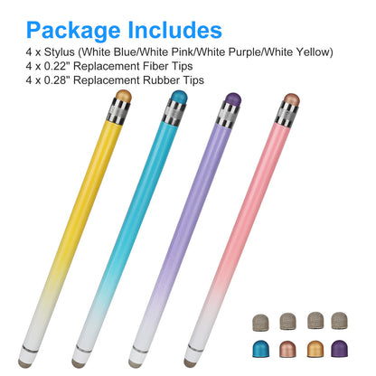 Stylus with High-Sensivity Fiber Tip / Stylus Dual-tip Universal Touchscreen Pen with 8 Extra Replaceable Fiber Tips (white pink purpe yellow)