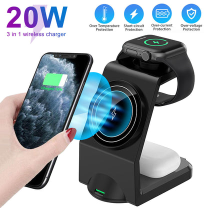 3-IN-1 Wireless Charging Dock - Magnetic Foldable Charging Pad Fast Wireless Charging Station Compatible