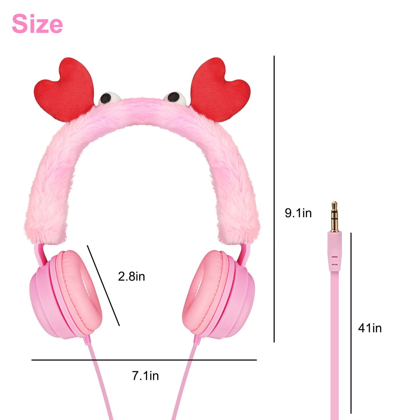 plush Kids Cute Crab Wired headset - Cartoon headphones animal Ear Headphones with Adjustable Headband,best for School Travel Birthday Gifts