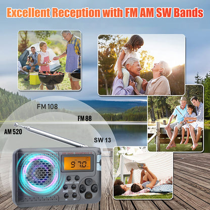 Portable FM/AM/SW Multiband Radio - LCD display Alarm Clock Radio,Stereo Mode Portable Radio Digital Speaker Receiver