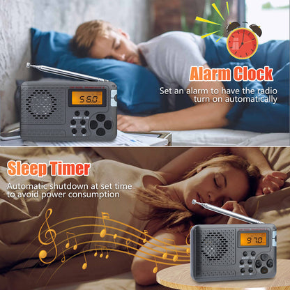 Portable FM/AM/SW Multiband Radio - LCD display Alarm Clock Radio,Stereo Mode Portable Radio Digital Speaker Receiver