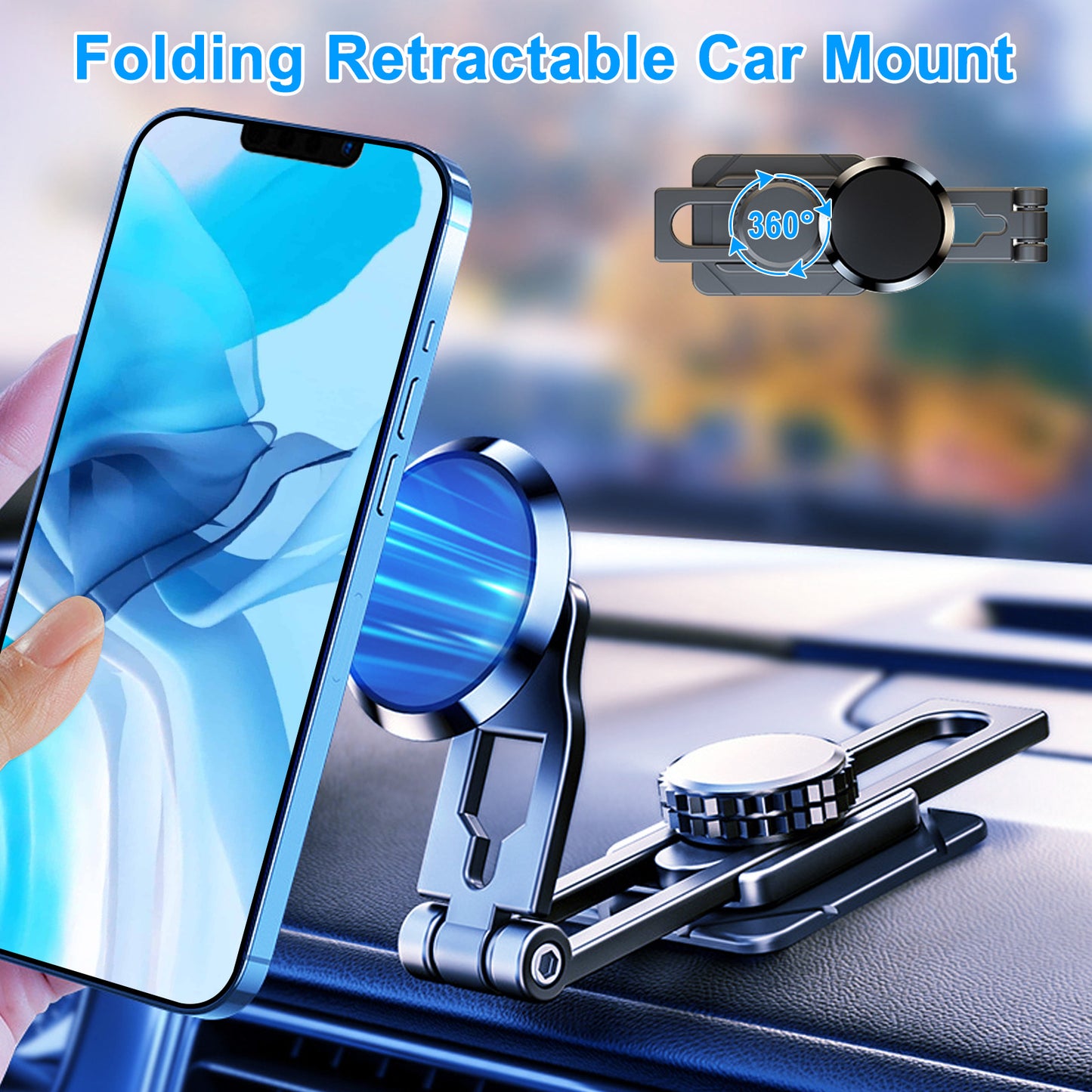 Magnetic Foldable Car Phone Holder - Smartphone Mobile Stand GPS Air Vent Mount Magnet CellPhone Stand Portable Phone Holder (Black)